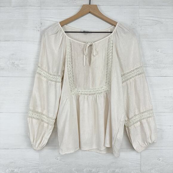 Madewell Peasant Top XS Ivory Linen-Blend Pintuck Boho Bubble Sleeves Babydoll - Picture 15 of 15